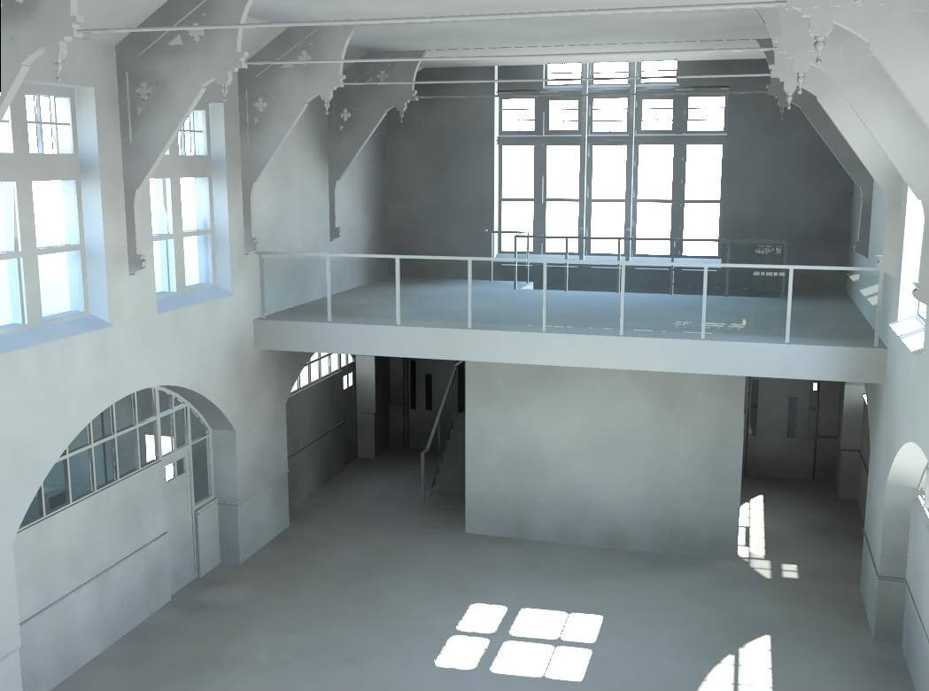 3D view of the inside of a building.